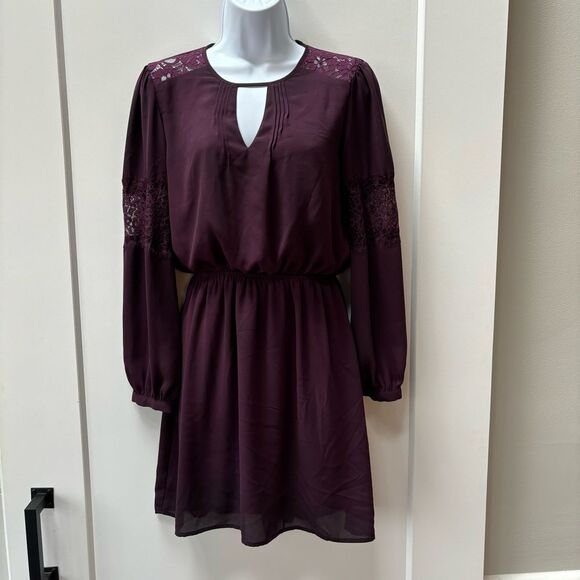 Express long sleeve w lace purple cinch waist dress woman’s size S - Picture 1 of 10